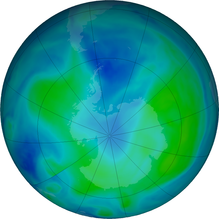 Antarctic ozone map for 11 February 2021